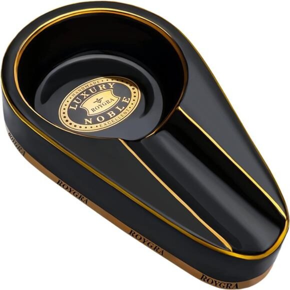 Cigar Ashtray, Handmade Gilt Ceramic Cigar Ashtray, Outdoor Cigar Accessories - Picture 1 of 7